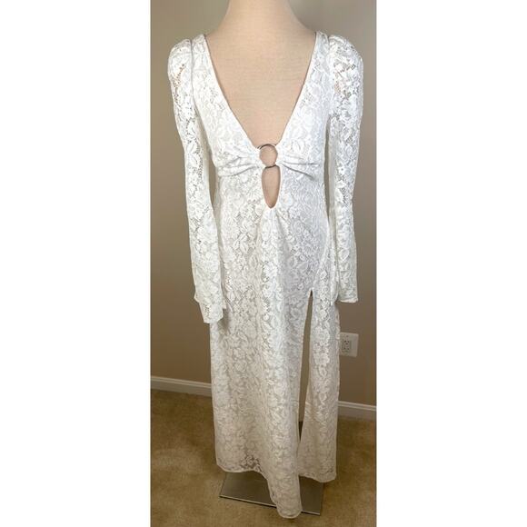 For Love & Lemons Frances Floral Lace Bell Sleeve White Maxi Dress Size XS - Picture 6 of 12